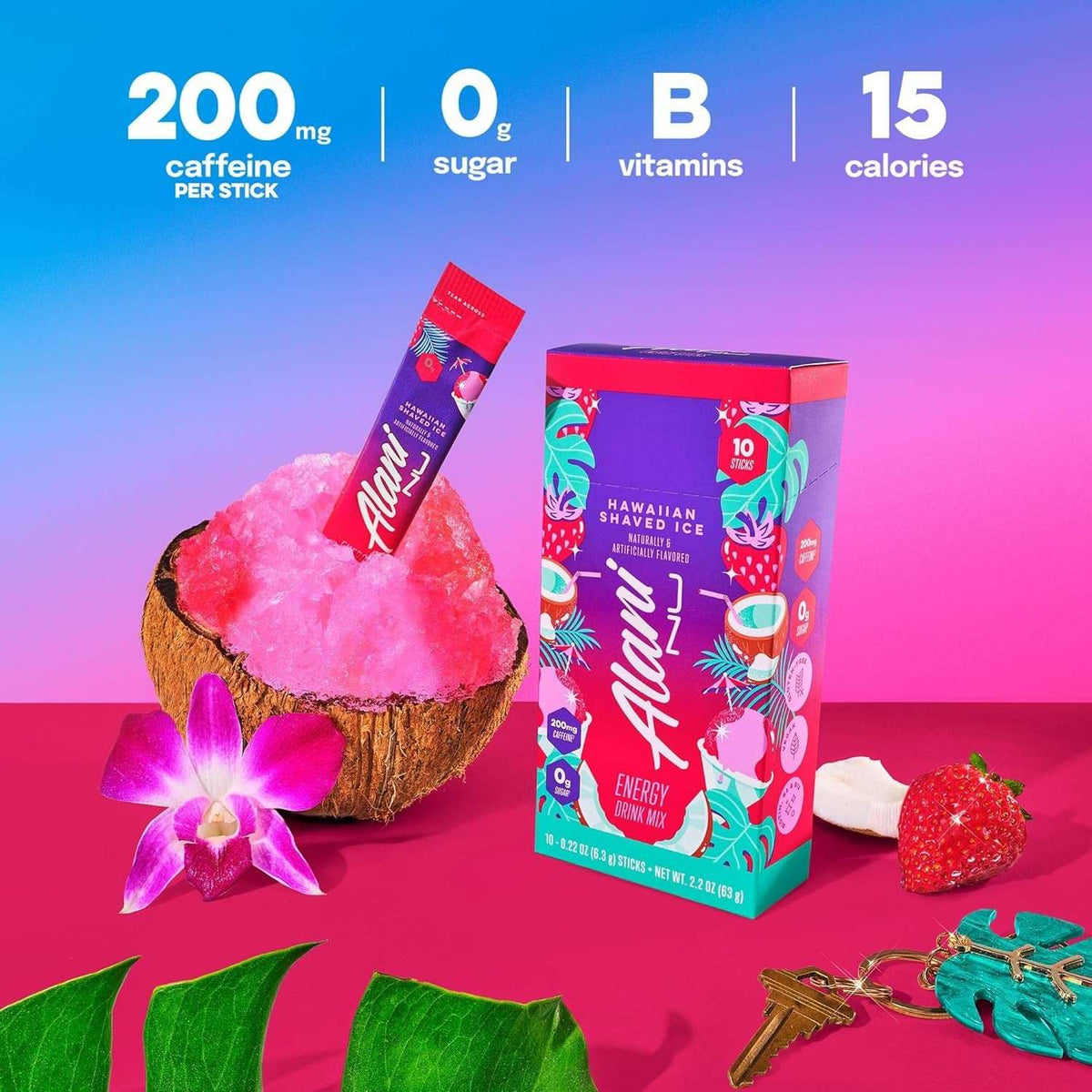Alani Nu HAWAIIAN SHAVED ICE, Energy Sticks Drink Powder, 200mg Caffeine, Pre Workout Performance with Antioxidants, On-The-Go Drink Mix, Biotin, B Vitamins, Zero Sugar, 5 Calories, 10 Pack