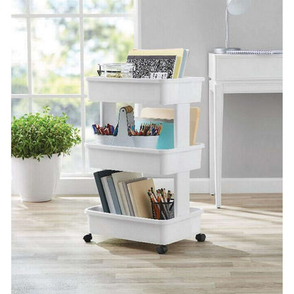 Mainstays 3-Tier Plastic Rolling Laundry Cart, Arctic White