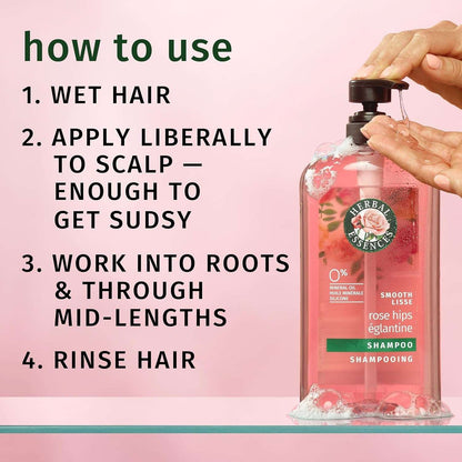 Herbal Essences Shampoo, Rose Hips - Smooth Collection, Shiny Hair with Vitamin E & Jojoba, Safe for Color Treated Hair, Floral Scent, Cruelty-Free, Dermatologist-Tested, 29.2 Fl Oz