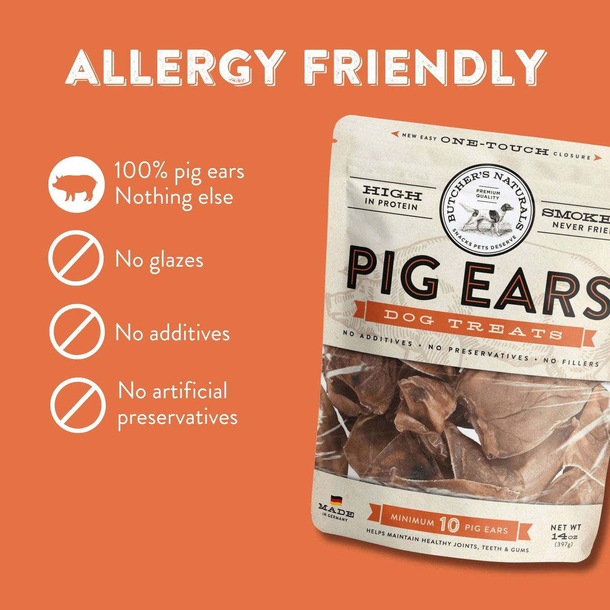 Butcher’s Naturals Pork Flavored Pig Ears Treats for Dogs, 10 Pieces