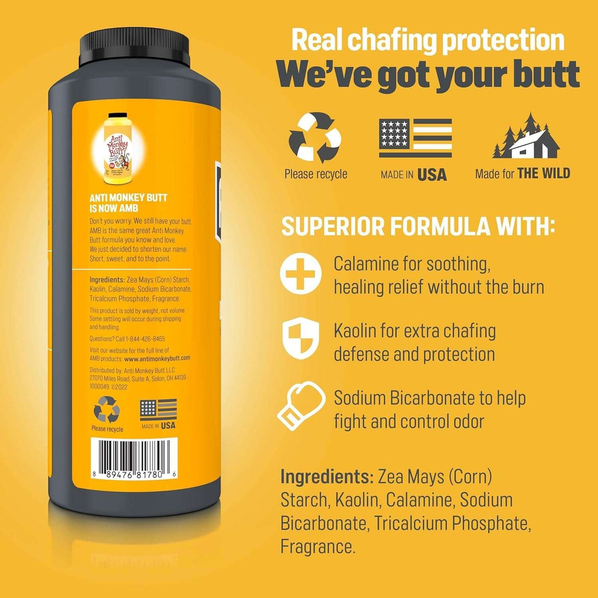 Anti Monkey Butt Travel-Size Body Powder with Calamine - Talc-Free Sweat, Odor, & Friction Relief - Chafing Protection for Active Lifestyles - 1.5 oz - Pack of 12