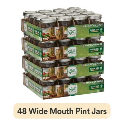 Ball 16 oz Mason Jars, Wide Mouth Pint Canning Jars with Lids and Rings, 12-Pack Glass Jars for Home Canning and Preserving