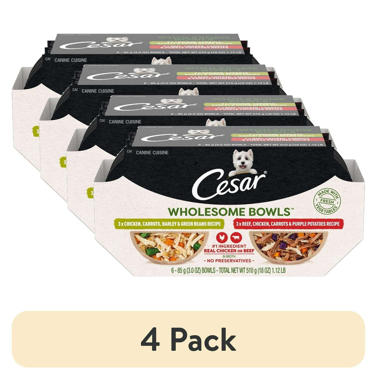 Cesar Wholesome Bowls Broth Wet Dog Food Variety Pack, 3 Oz Bowls (6 Pack)