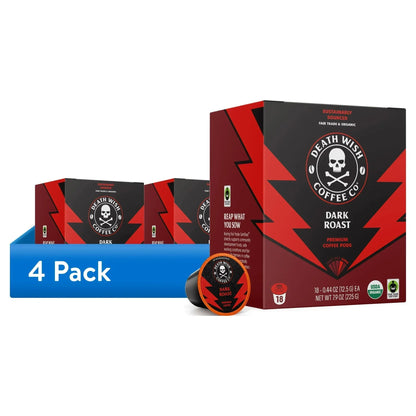Death Wish Coffee, Organic and Fair Trade, Dark Roast, Single-Serve Coffee Pods, 18 Count