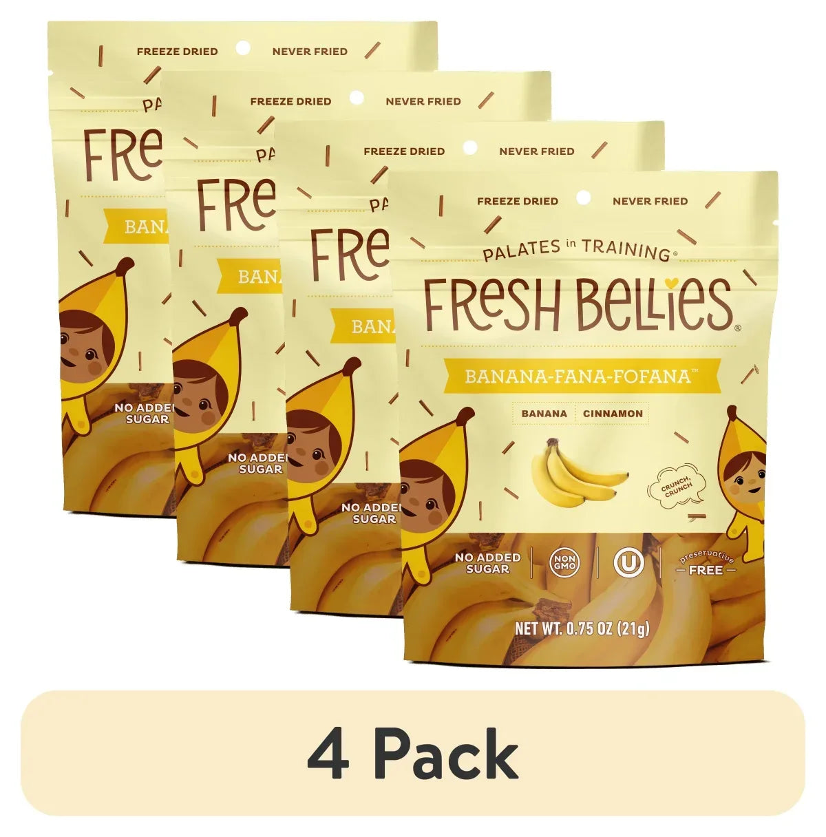 Fresh Bellies Banana-Fana-Fofana Freeze-Dried Toddler Snack, 0.75 oz, Resealable Pouch, 3 Ingredients, Vegan, Gluten-Free