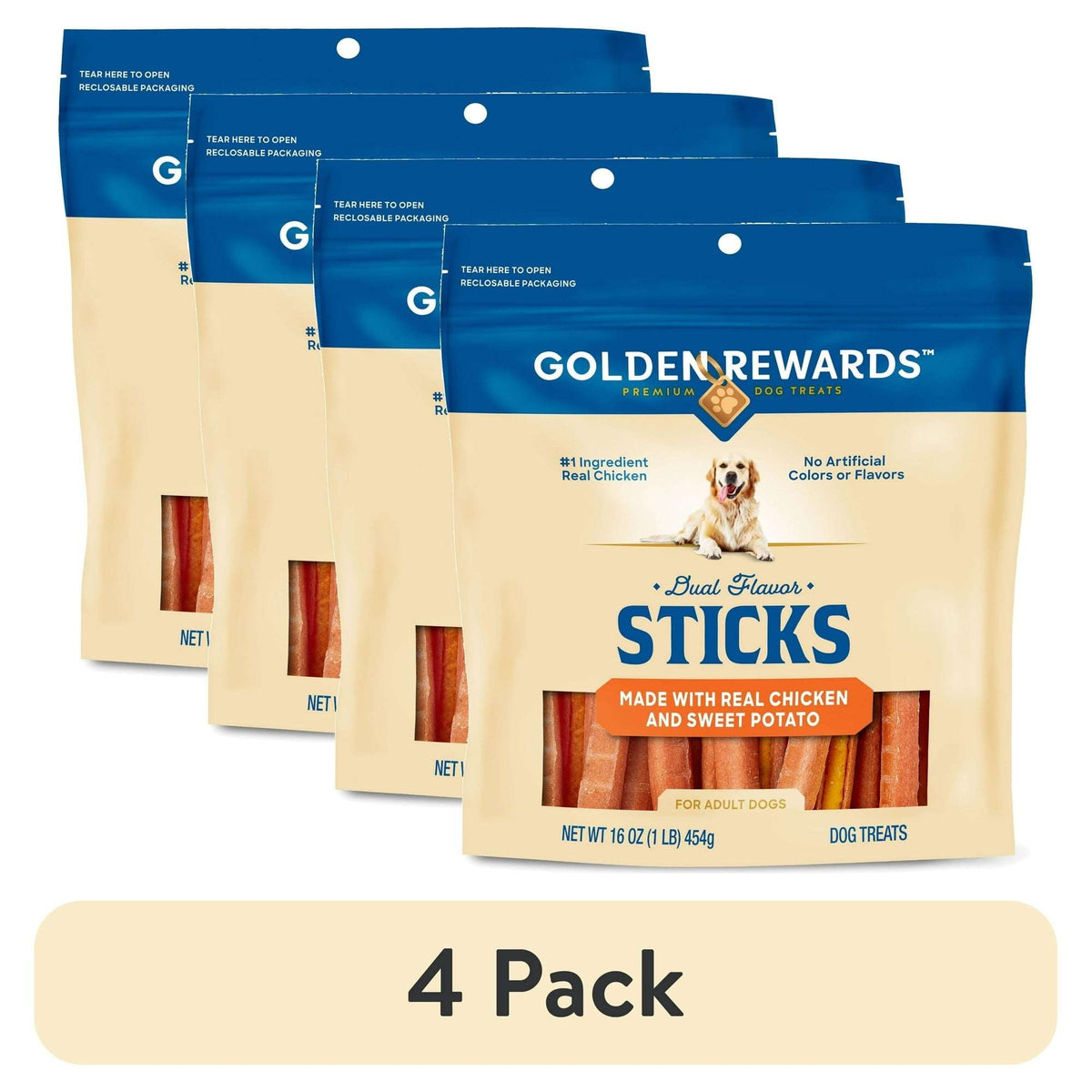 Golden Rewards Chicken and Sweet Potato Dual Flavor Treat Sticks for Dogs, 16 oz Bag