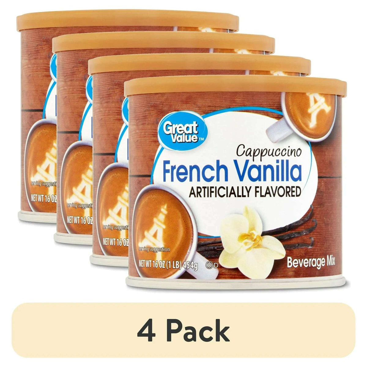 Great Value French Vanilla Cappuccino Coffee House Beverage Liquid Drink Mix, 16 oz Canister