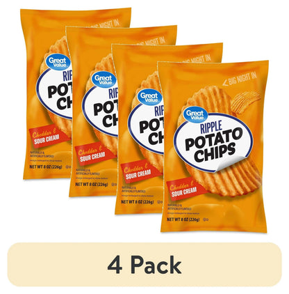 Great Value Rippled Cheddar & Sour Cream Potato Chips, 8 oz Bag