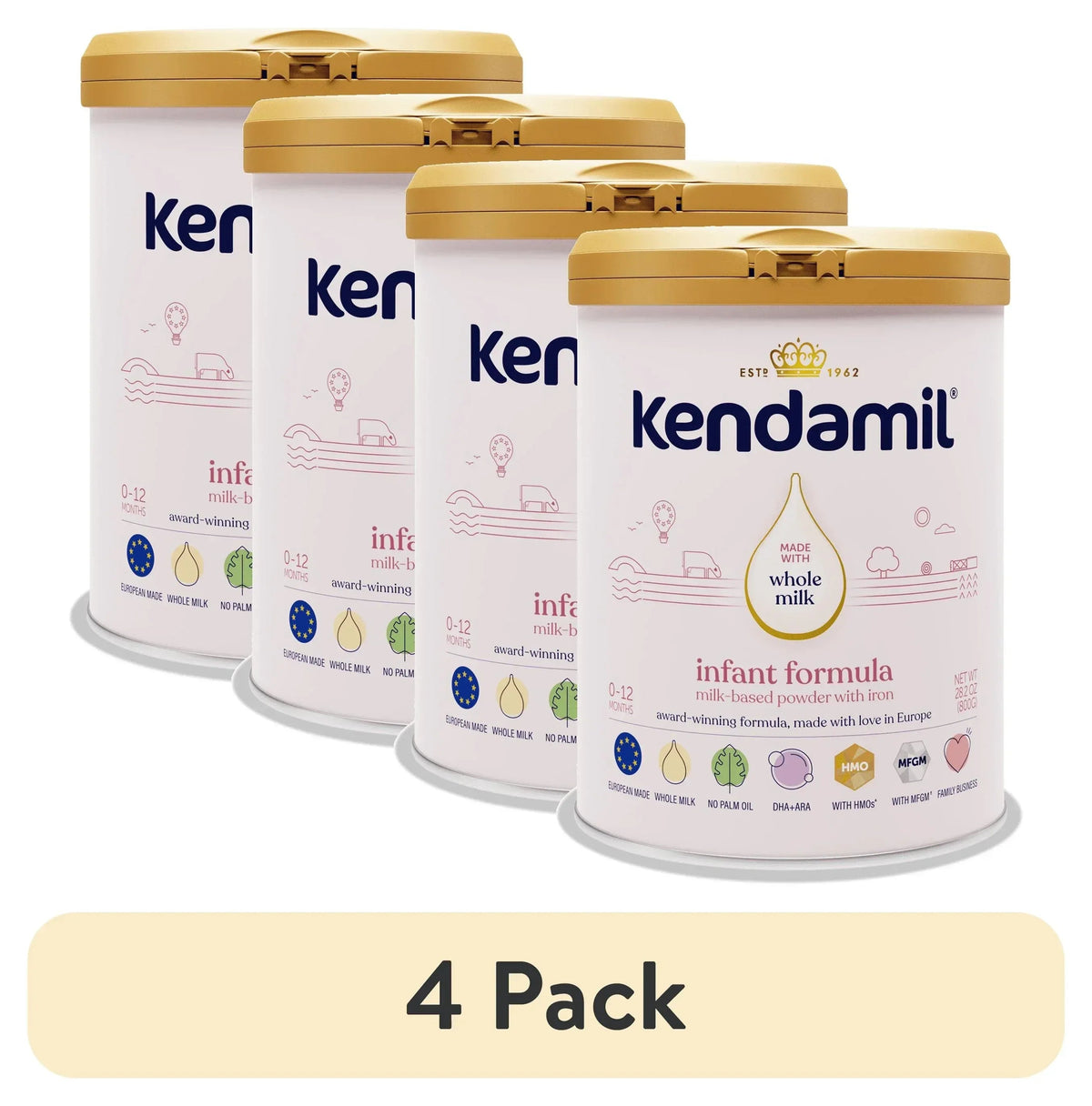 Kendamil European Whole Milk Classic Infant Formula Powder with HMOs, Prebiotics & DHA, 28.2 oz