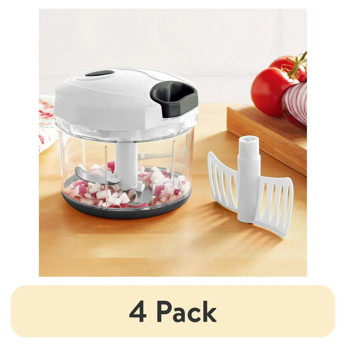 Mainstays 1qt Quick Pull Chopper, BPA free , SS Blades, Food Contact Safe Material , White & Grey, Weight 320g