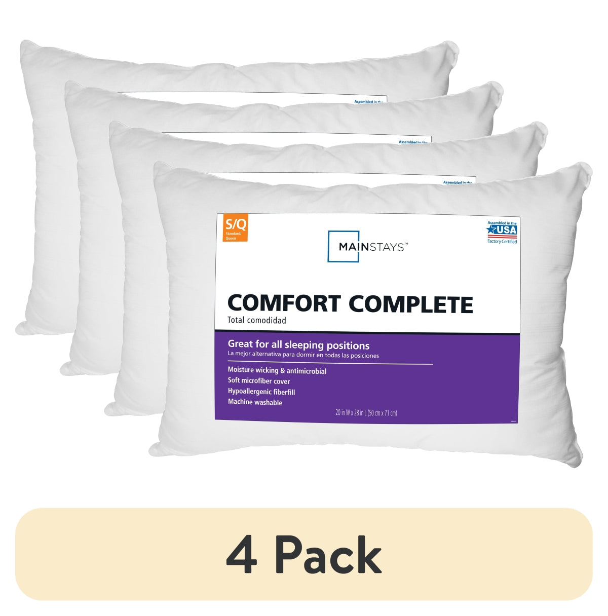 Mainstays Comfort Complete Bed Pillow, Standard/Queen