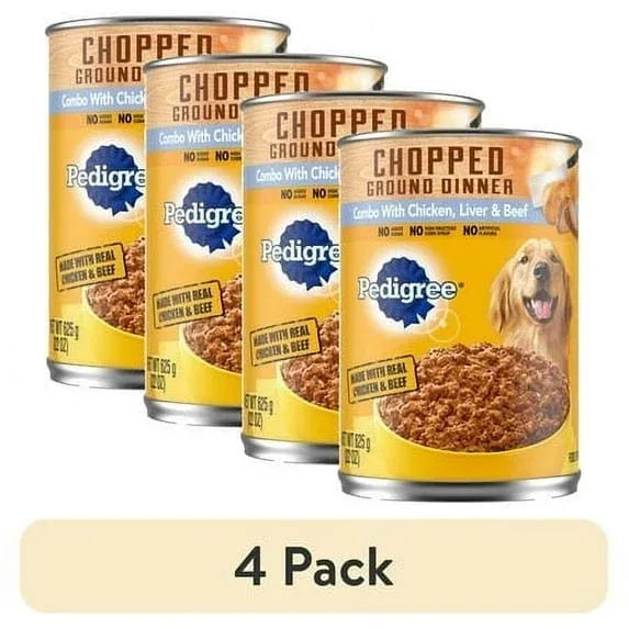 Pedigree Chopped Ground Dinner Chicken, Liver & Beef Adult Soft Wet Dog Food, (12) 22 oz Cans