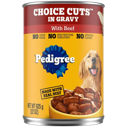 (4 pack) Pedigree Choice Cuts In Gravy With Beef Adult Canned Soft Wet Dog Food, 22 Oz. Can