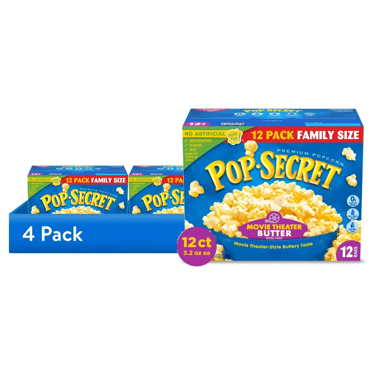 Pop Secret Microwave Popcorn, Movie Theater Butter, Flavor, 3 oz Sharing Bags, 12 Ct