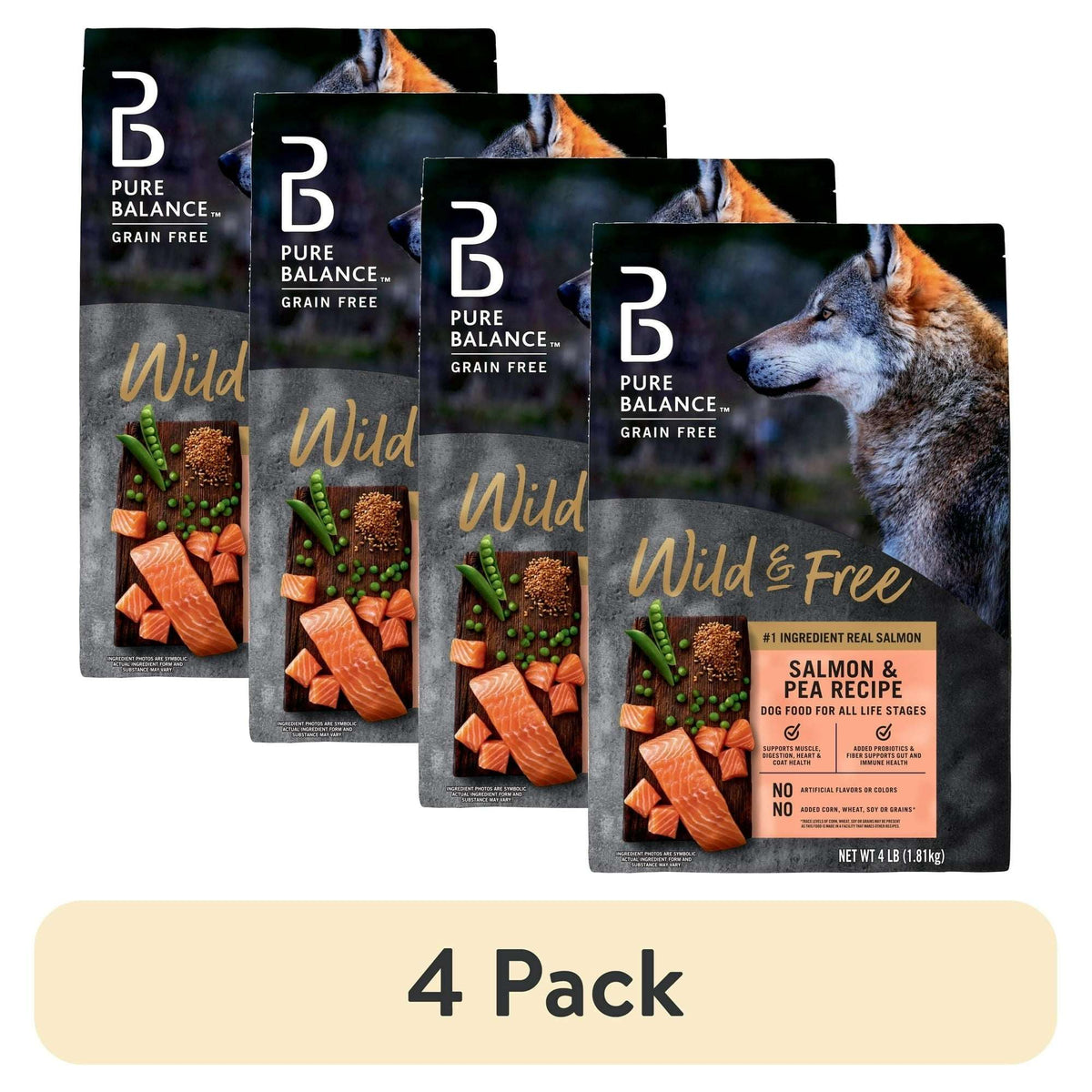 Pure Balance Wild & Free Grain-Free Salmon & Pea Recipe Dry Dog Food, 4 lbs