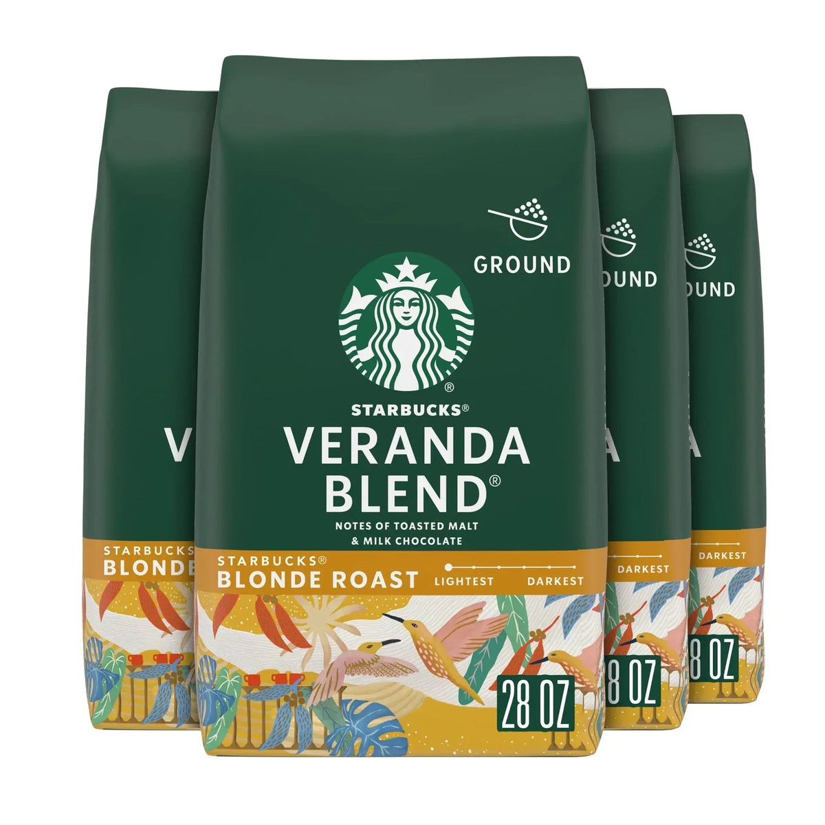 Starbucks Veranda Blend, Ground Coffee, Starbucks Blonde Roast Hot or Iced Coffee, 28 oz