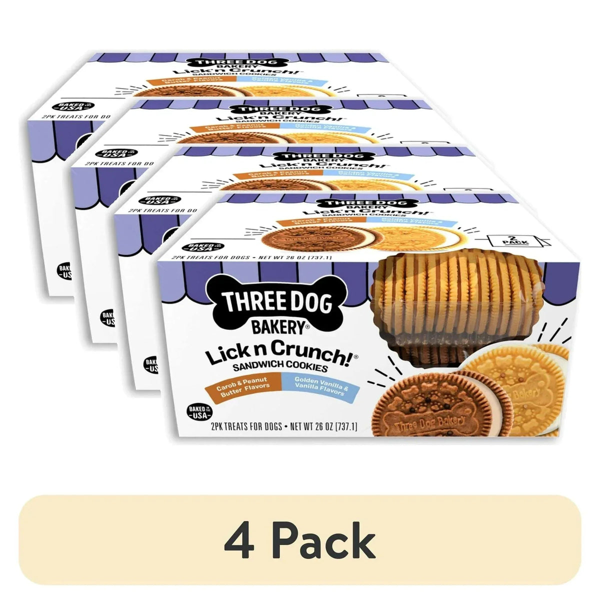 Three Dog Bakery 2-Pack Lick'n Crunch! Carob & Peanut Butter/Golden & Vanilla