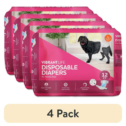 (2 pack) Vibrant Life Disposable Dog Diapers for Female Dogs, L, 12 Count