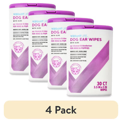 Vibrant Life Dog Ear Wipes with Aloe, 30 Count. Cleaning Dog Ear Wipes.