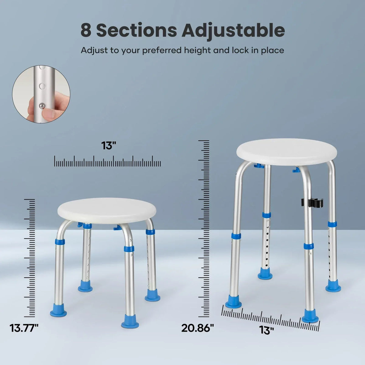 Naipo Shower Chair Bathtub Stool Seat w/ Anti-Slip Rubber, Adjustable Lightweight for Seniors, Disabled, Handicap, Tool-Free Assembly, Blue