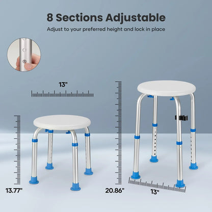 Naipo Shower Chair Bathtub Stool Seat w/ Anti-Slip Rubber, Adjustable Lightweight for Seniors, Disabled, Handicap, Tool-Free Assembly, Blue