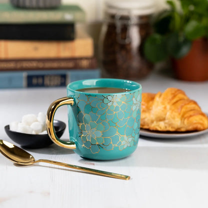 (2 pack) Thyme & Table 16 fl oz Teal Succulent Ceramic Coffee Mug