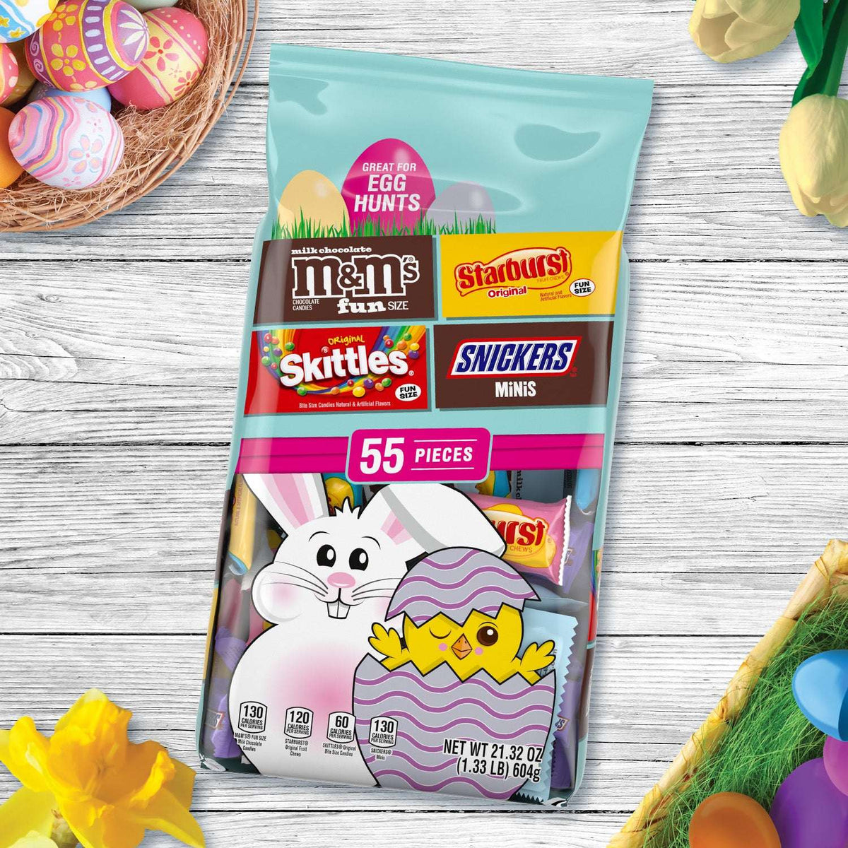 M&M's, Skittles, Snickers, & Starburst Easter Basket Stuffers Variety Pack - 55 Ct Bulk Bag
