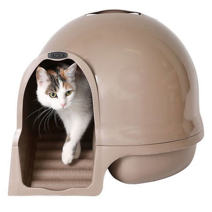 Petmate Booda Dome Clean Step Plastic Enclosed Cat Litter Box with Steps, 95 % Recycled, Titanium