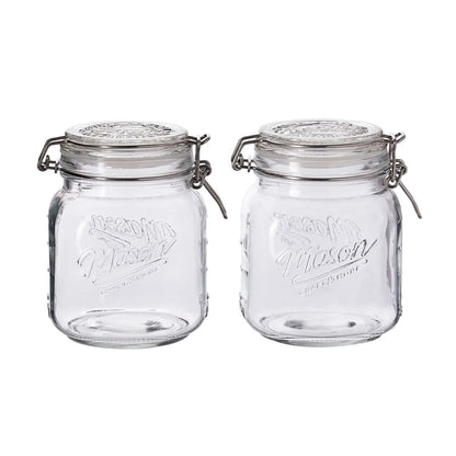 Mason Craft & More Set of 2 Airtight Glass Clamp Jars with Lid, Clear Round Mason Jar Storage Canister, 1 Liter (34oz)