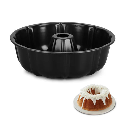 Vesteel 10 inch Bundt Cake Pan, Non-Stick Pan for Baking Brownie Flan Meatloaf, Carbon Steel Bakeware with Tube for Birthday Wedding Events, Heavy Duty & Durable - Black