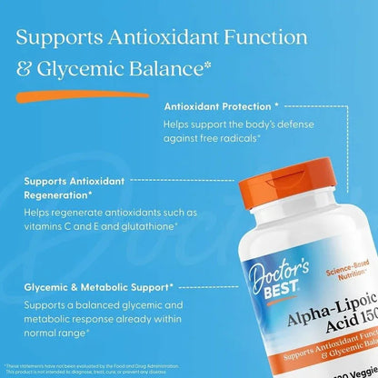 Doctor's Best, Alpha-Lipoic Acid 150, Veggie Caps