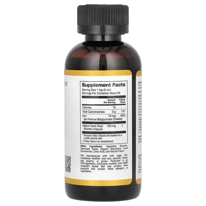California Gold Nutrition, Iron, as Ferrous Bisglycinate Chelate and Yellow Dock Root, 4 fl oz (118 ml)