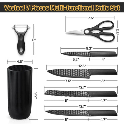Vesteel Kitchen Knife Set of 7, Professional Stainless Steel Knives Set for Kitchen with Universal Knife Block - Khaki