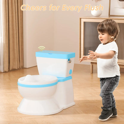 2-in-1 Toddler Potty Training Toilet with Flushing Sound,Blue – Detachable Seat for Boys & Girls, Wipes & Toilet Paper Storage, Easy Clean