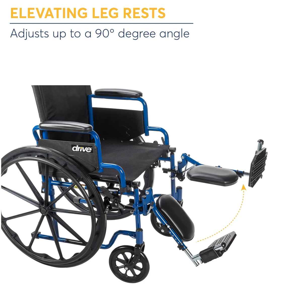 Drive Medical Blue Streak Wheelchair with Flipback Desk Arms, Elevating Leg Rests, 18" Seat, Steel Frame