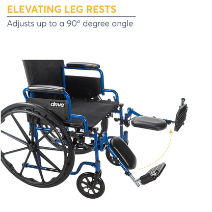 Drive Medical Blue Streak Wheelchair with Flipback Desk Arms, Elevating Leg Rests, 18" Seat, Steel Frame