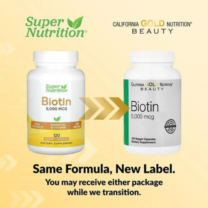 California Gold Nutrition, Biotin, 5,000 mcg, 120 Veggie Capsules