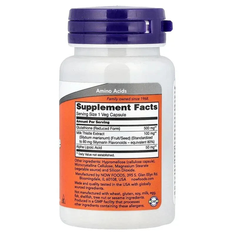 NOW Foods, Glutathione With Milk Thistle Extract & Alpha Lipoic Acid, 60 Veg Capsules