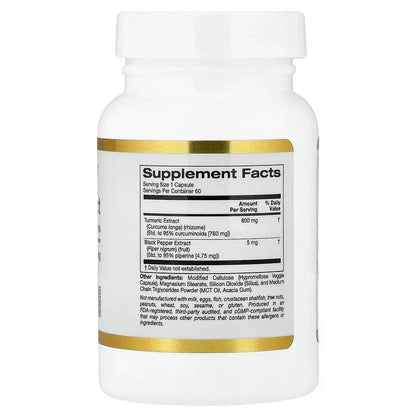 California Gold Nutrition, Turmeric Extract with 95% Curcuminoids, and BioPerine® Black Pepper Extract, 60 Veggie Capsules