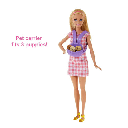 Barbie Doll & Newborn Pets Playset with Pregnant Mom Dog, Color-Change Puppies & Accessories, Blonde