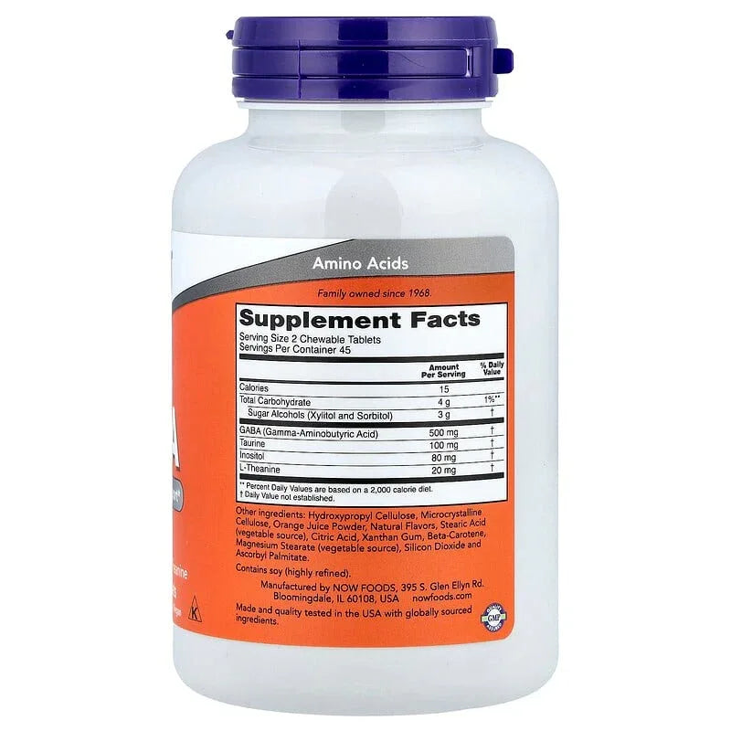 NOW Foods, Chewable GABA, Orange, 90 Chewable Tablets