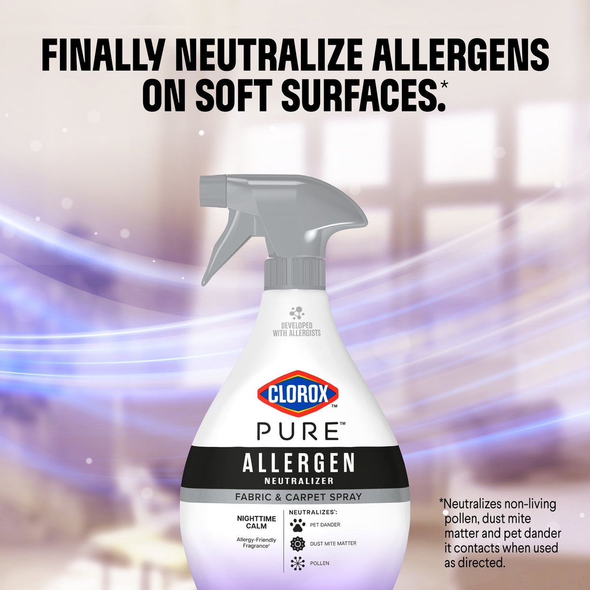 Clorox PURE Allergen Neutralizer Fabric and Carpet Spray, Nighttime Calm, 26 fl. oz. Spray Bottle