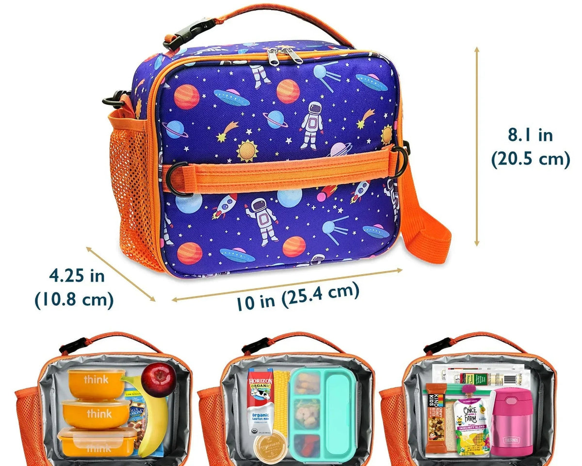 ComfiTime Lunch Bag for Kids – Insulated Lunch Box for Girls and Boys, Cute Reusable Cooler Bag with Zipper Pockets, Bottle Holder, Padded Handles and Shoulder Strap (Blue Camouflage)