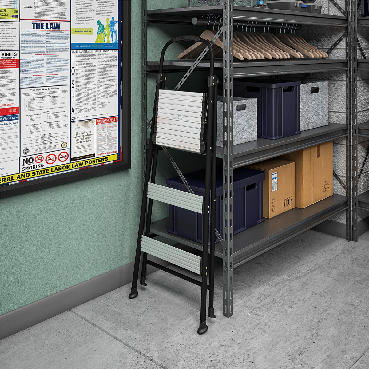 3-Step Folding Step Stool with Rubber Hand Grip, 8 Ft. 10 in. Max Reach (Black)