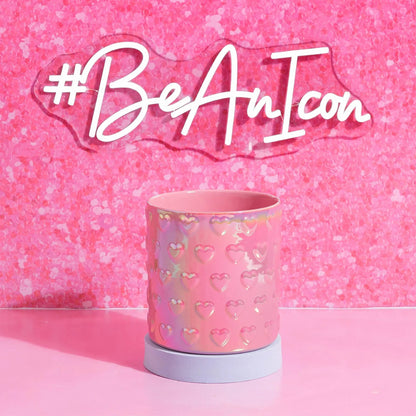 Paris Hilton Embossed Hearts Ceramic Utensil Crock, Fits Up To 18 Kitchen Gadgets, Multipurpose Holder, Decorative Vase, Pink Iridescent