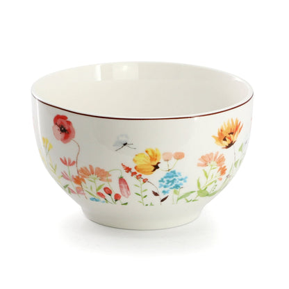 Elama Wildflower Meadow 16 Piece Stoneware Dinnerware Set in White and Multi