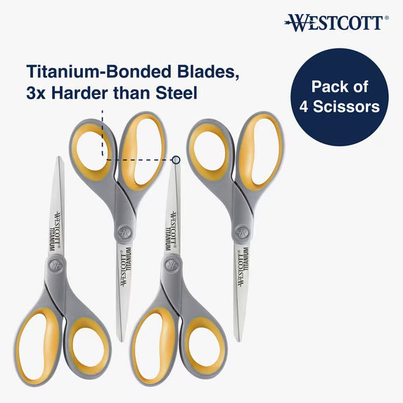 Westcott 8-Inch Titanium Bonded Adjustable Glide Scissors, Grey & Yellow for Office Use