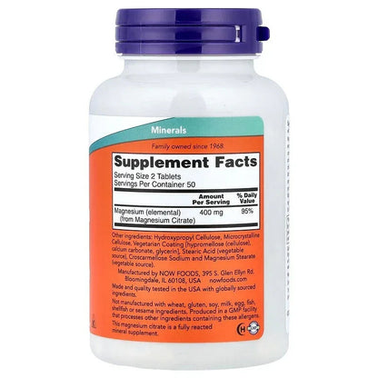 NOW Foods, Magnesium Citrate (200 mg per Tablet)