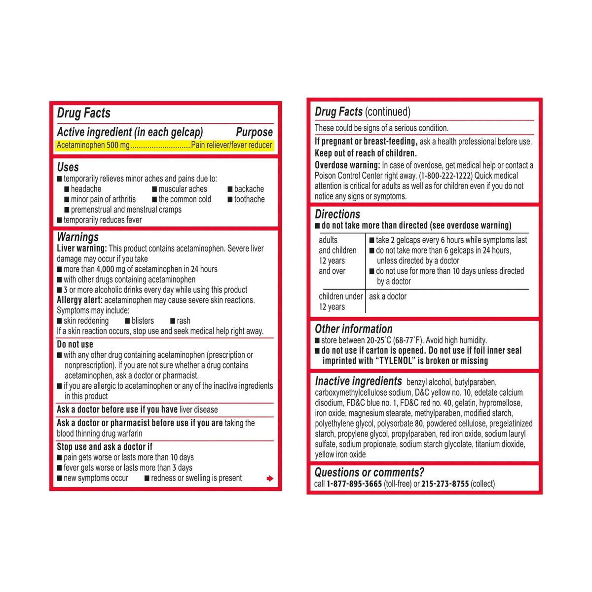 Tylenol Extra Strength 500 mg Acetaminophen Rapid Release Gels, 100 Count
