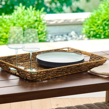 Better Homes & Gardens Beige and Black Resin Rattan Rectangular Serving Tray